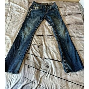 Rock Revival Selvin Slim Boot Cut Jeans 30x31 Leather Detail Pockets Men’s